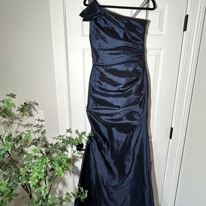 Teri Jon Midnight Blue One-Shoulder Gown